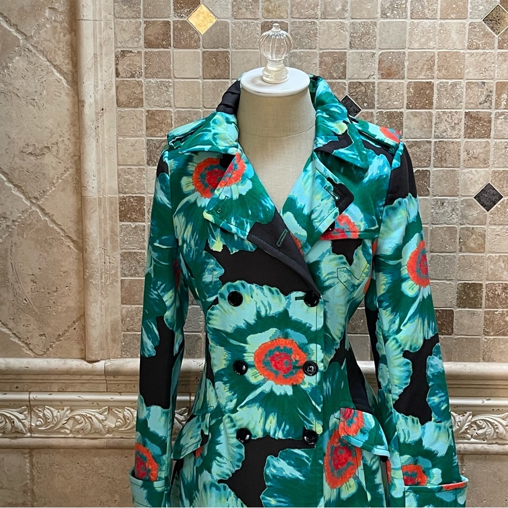 Banana Republic green floral trench coat - Picture 2 of 14